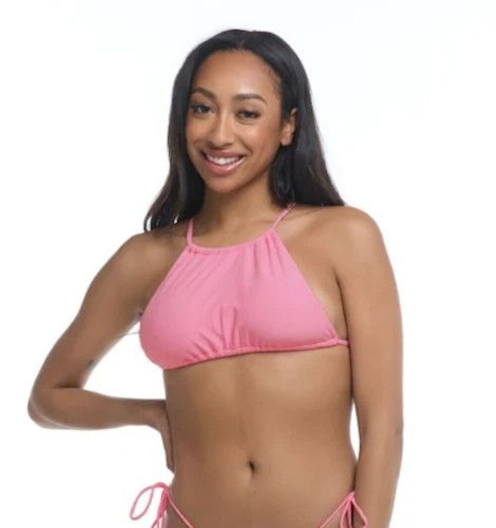 Body Glove Women Large Smoothies Elena Diva Solid High Neck Crop Bikini Top Pink